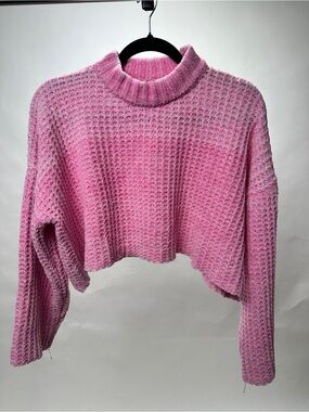 Forever 21 Pink Cropped Waffle Turtleneck Sweater